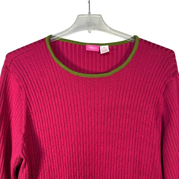 Pappagallo Woman 3X Ribbed Knit Sweater Pink & Green Trim - Picture 2 of 6